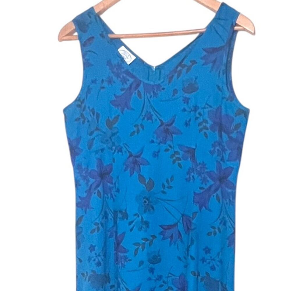 Laura Ashley Women's Size 8 Maxi Dress Linen Blend Sleeveless Blue Floral - Picture 3 of 10
